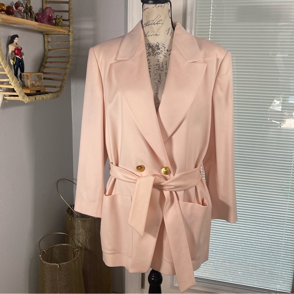 SOLD ESCADA Margaretha Ley 90’s Baby Pink Belted Dbl Breast  Wool Cashmere Blazr - Picture 8 of 16